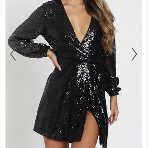 Show Po black sequin wrap dress size 4